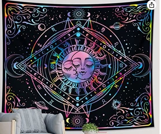 Photo 1 of (X2) DESIHOM Sun Moon Tapestry Hippie Tapestry Trippy Tapestry Psychedelic Tapestry Aesthetic Tapestry Tie Dye Tapestry for Bedroom Living Room Dorm 59x51Inch

