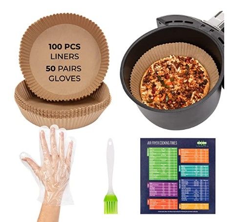 Photo 1 of (x2) Air Fryer Disposable Paper Liner 100pcs-Air Fryer Liners-air fryer accessories & Water proof Air Fryer paper Liners-Air fryer Parchment Paper Liners (+ Baster Brush)
