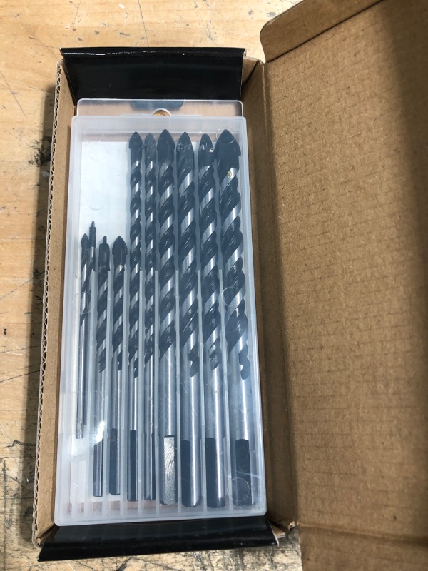 Photo 2 of 10 Piece Masonry Drill Bits Set (Tile, Brick, Cement, Concrete, Glass, Ceramic POTS, CINDERBLOCK, & Wood) Chrome Plated with Industrial Strength Carbide Tips - Bonus Storage CASE Included
