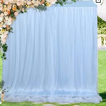 Photo 1 of (X2) Tulle Backdrop Curtain Baby Shower Backdrop Curtain 5x7ft Sheer Drapes for Holiday Wedding Tutu Panels Backdrop Drapes Ceremony
