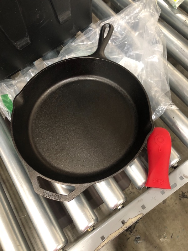 Photo 2 of 12-Inch Cast Iron Skillet Set (Pre-Seasoned), Including Large & Assist Silicone Hot Handle Holders | Indoor & Outdoor Use
