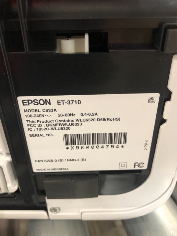 Photo 5 of *selling for PARTS, NOT FUNCTIONAL*
Epson EcoTank ET-3710 Wireless Color All-in-One Cartridge-Free Supertank Printer with Scanner, Copier and Ethernet, Compatible with Alexa