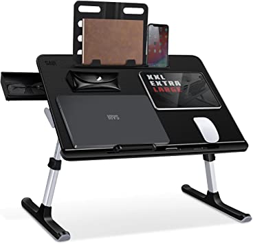 Photo 1 of Laptop Bed Tray Table, SAIJI Adjustable Bed Desk for Laptop, Foldable Laptop Stand with Storage Drawer for Eating, Working, Writing, Gaming, Drawing (Black, X-Large)
