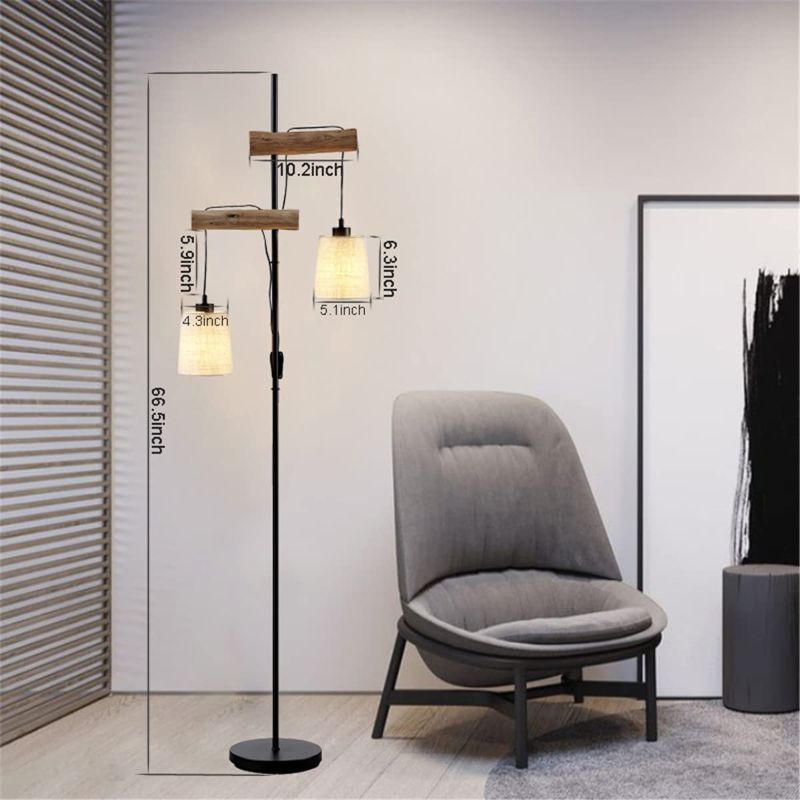 Photo 1 of *PARTIAL FUNCTIONALITY* Floor lamp 2 Lights for Living Room Modern Contemporary Standing Floor Lamp White Warm Barrel Fabric Drum Shade,Tall Vintage Pole Light for Living Room Reading House Bedroom Home Office
