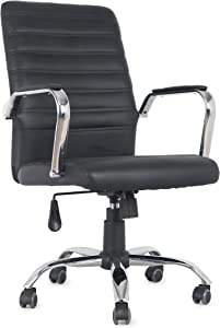 Photo 1 of Comfty Lumbar Support and Chrome Base Leather Office Chair, 37.6” - 41.53”, Black
