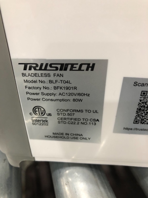 Photo 1 of TRUSTECH Evaporative Air Cooler-3-in-1 Portable Air-Cooling Fan, Instant Cool & Humidify with 3 Speeds, 8H Timer, 3 Modes, No Noise Tower Fan, No Dust, Bladeless Fan for Large Room Office (White)
