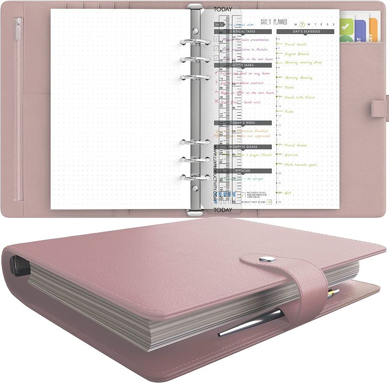 Photo 1 of A5 Binder Organizer - Agenda 2022 daily planner (undated) / to do list & Business Planner for Women - PU Leather Journal - Goal setting planner / gratitude journal notebook & appointment book by LUX PRODUCTIVITY - LUX PRO A5 Ed.2 (Pink - Pastel)
