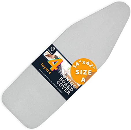 Photo 1 of 14x42 inch Ironing Board Cover and Pad, Adjustable Elastic Edge Fit, Extra Thick Padding, Heat Reflective, Easy Installation (Silver, 14" X 42")
