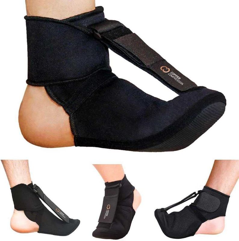 Photo 1 of Copper Compression Plantar Fasciitis Night Splint Sock. Planter Fasciitis Support Dorsal Drop Foot Brace for Right or Left Foot. Soft Stretching Boot Splints for Feet, Sleep, Recovery Socks, Braces
