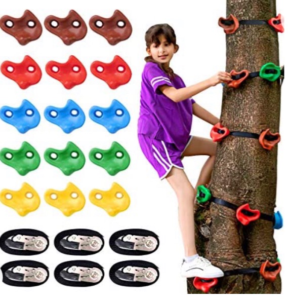 Photo 1 of (MISSING STRAPS )15 Ninja Tree Climbing Holds and 6 Sturdy Ratchet Straps for Kids Tree Climbing, Large Climbing Grips for Outdoor Ninja Warrior Obstacle Course Training