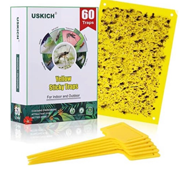 Photo 1 of 60-Pack Yellow Sticky Traps Fruit Fly Traps for Flying Plant Insect Such as Fungus Gnats, Whiteflies, Aphids, Leaf Minor, Thrips-(6x8 Inches, Included 60pcs Twist Ties)