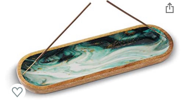 Photo 1 of (MISSING STICKS) Folkulture Incense Holder or Insence Burner Holder, Modern Incense Ash Catcher or Insense Stick Holder for Home Décor, 12 Inch Long Wooden Inscents Tray for Sticks, Mango Wood, Green Agate