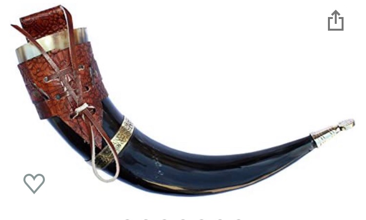 Photo 1 of (MISSING END CAP) Beer horn mug Game of thrones Brass adorned vikings horn Medieval Drinking Horn with attractive leather belt (HBM-580)