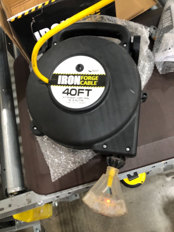 Photo 1 of 40 Ft Retractable Extension Cord Reel - 2 In 1 Mountable & Portable Power Cord Reel with 3 Electrical Outlets - 12/3 SJTW Heavy Duty Yellow Cable - Perfect for Hanging from Your Garage Ceiling
