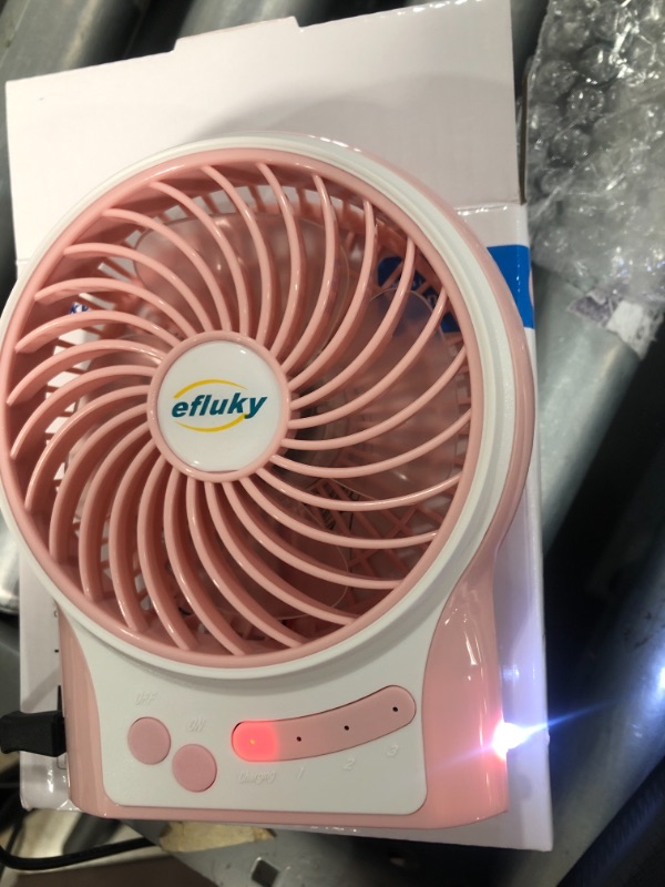 Photo 3 of efluky 3 Speeds Mini Desk Fan, Rechargeable Battery Operated Fan with LED Light and 2200mAh Battery, Portable USB Fan Quiet for Home, Office, Travel, Camping, Outdoor, Indoor Fan, 4.9-Inch,Pink
