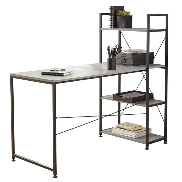 Photo 1 of Realspace 56"W Trazer Computer Desk with Storage Shelves, Gray
