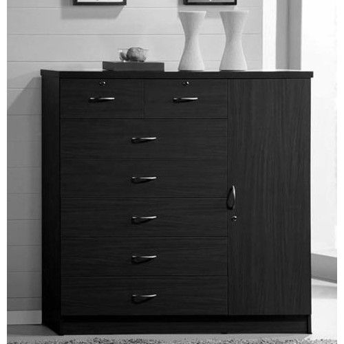 Photo 1 of ***INCOMPLETE BOX1 OF 2***
Hodedah 7 Drawer Chest with Locks on 2 Drawers and 1 Door in Black Wood
