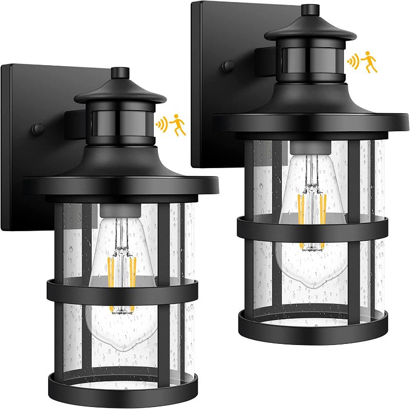 Photo 1 of 2-Pack Upgrade Outdoor Wall Lantern with Motion Sensor, Waterproof Dusk to Dawn Wall Sconce, Anti-Rust Porch Light Fixtures Wall Mount with Seeded Glass for Entryway Doorway Garage, Motion Activated
