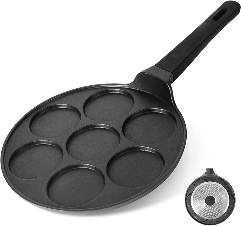 Photo 1 of **missing the handle**Cainfy Pancake Pan Maker Nonstick Induction Compatible, 10.5 Inch Mini Non Stick Silver Dollar Grill Blini Griddle Crepe Pan,7 Molds Cake Egg Cooker Skillet for Kids Gifts,100% PFOA Free Coating
