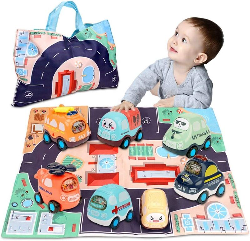 Photo 1 of Baby Toy Cars for 1 Year Old Boy | 7 Set Push and Go Vehicles Friction Powered Cars Toy with Play Mat/Storage Bag for Toddlers | Early Educational Toys and Birthday Gift for 1 2 3 Years Old Boys Girls
