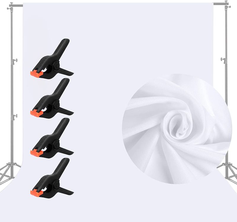 Photo 1 of 10 x 7 FT White Backdrop Background for Photography, Professional Pure White Screen for Photoshoot, High Density White Backdrop for Video Record Portrait Photo Booth Studio, with Rod Pocket & 4 Clamps
