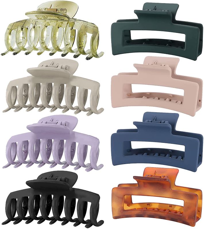 Photo 1 of 8 Colors Lolalet Strong Hold Hair Claw Clips, 2 Styles Nonslip Medium Large Jaw Clip for Women and Girls, 4 Square Matte and 4 Bright Acrylic Hair Clamps for Thick Thin Fine Long Hair -Style B
