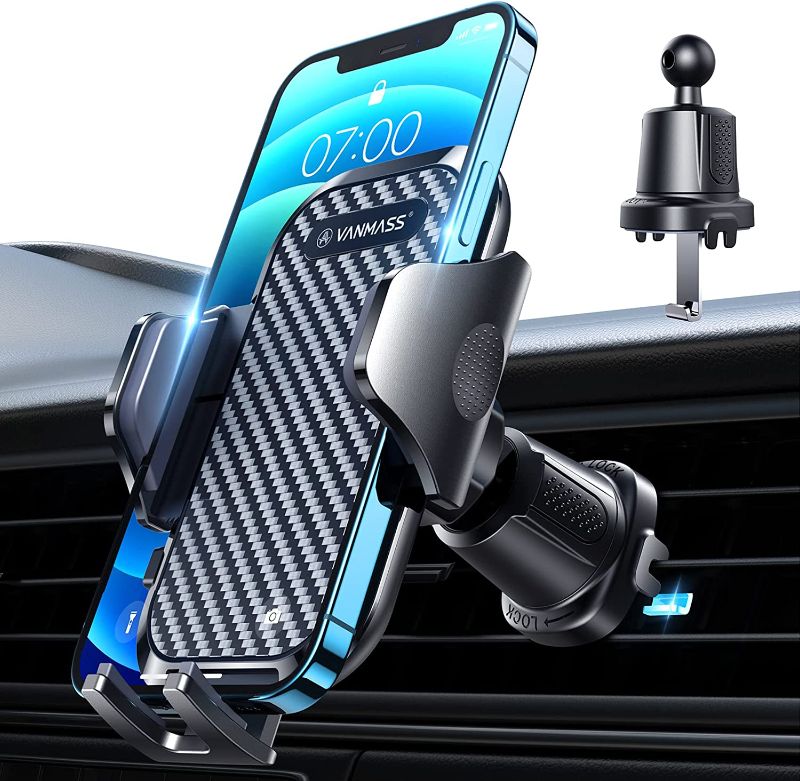 Photo 1 of [2022 Latest] VANMASS Car Vent Phone Mount [Super Steel-Hook] Air Vent Holder Clip Sturdiest Shockproof Universal Mobile Cell Phone Mount Handsfree Stand Cradle for iPhone 13 12 Samsung Galaxy Black