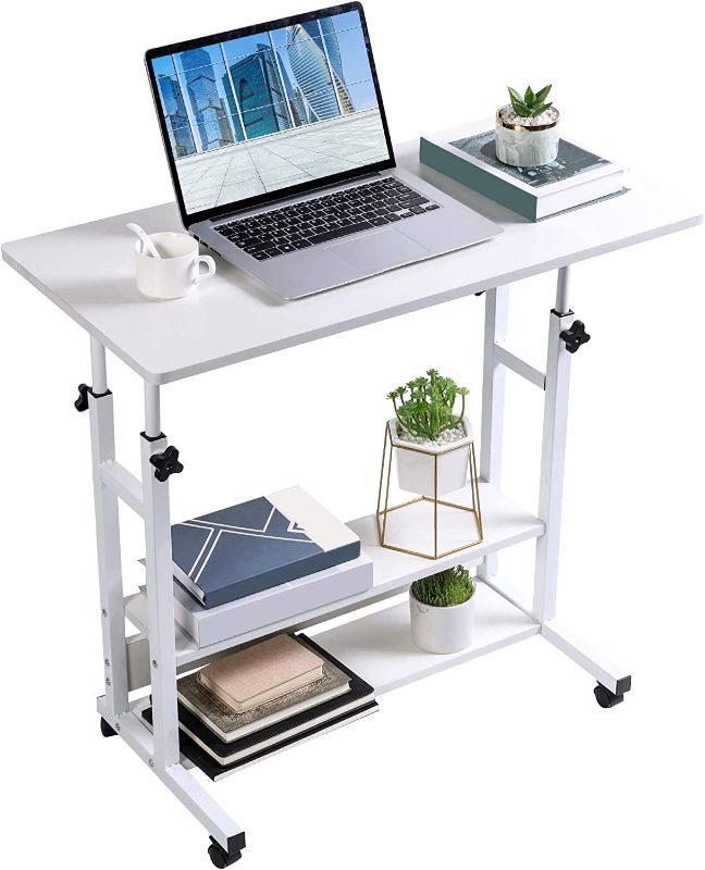 Photo 1 of Computer Desk Home Office Desk Adjustable Laptop Storage Desk for Bedroom Modern Workstation Portable Study Table with Wheels 32x16 inch (white)