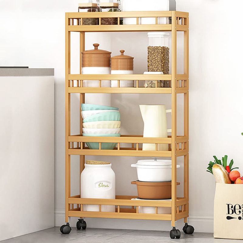 Photo 1 of 4-Tier Bamboo Kitchen Rolling Cart Removable Wood Trolley Island Cart, TIE-DailyNec Utility Cart Multi-Layer Storage Shelf Rack on Wheels (19.7" L X 7.1" W X37.8 H)