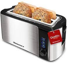 Photo 1 of Elite Gourmet ECT-3100 Long Slot Toaster, Reheat, 6 Toast Settings, Defrost, Cancel Functions, Slide Out Crumb Tray, Extra Wide Slots for Bagels Waffles, 4 Slice, Stainless Steel & Black
