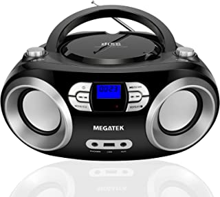 Photo 1 of MEGATEK Portable CD Player/Radio/Bluetooth Boombox with Enhanced Stereo Sound, CD-R/CD-RW/MP3/WMA Playback, USB Port, AUX Input, Headphone Jack, Backlit LCD Display, AC/Battery Operated
