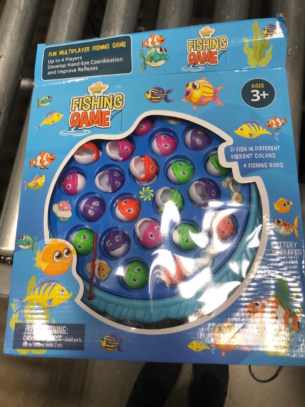 Photo 2 of Fishing Game Play Set - 21 Fish, 4 Poles, & Rotating Board w/ On-Off Music - Family Children Backyard Colorful Toy Games for Kids and Toddlers Age 3 4 5 6 7 and Up - Blue
