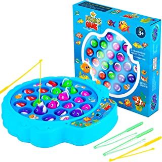 Photo 1 of Fishing Game Play Set - 21 Fish, 4 Poles, & Rotating Board w/ On-Off Music - Family Children Backyard Colorful Toy Games for Kids and Toddlers Age 3 4 5 6 7 and Up - Blue
