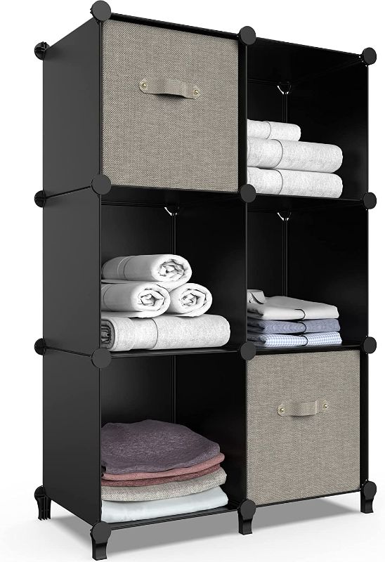 Photo 1 of 6-Cube Storage Organizer, Closet Organizer Storage Shelf Bookcase Bookshelf with Metal Hammer, Storage Cubes Organizer Cabinet for Kids, Closet, Bedroom, Bathroom, (11.8x11.8x11.8 inch), Black
