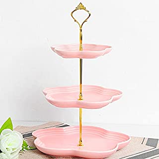 Photo 1 of 3 Tier Serving Tray, KOKITEA 3-Tier Ceramic Cake Stand, Beautiful Cupcake Stand Wedding - Dessert Stand-Tea Party Serving Platter (Pink Gold)
