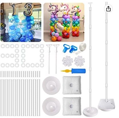 Photo 1 of 2 Set Balloon Column Stand Kit Base and Pole 65 inch Height + 30Pcs Balloon Rings, Balloon Tower Decoration for Birthday Party Wedding Party Event Decorations
