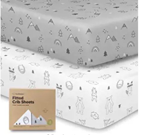 Photo 1 of 2-Pack Jersey Fitted Baby Crib Sheets - Soft & Breathable Crib Sheets for Boys and Girls - Fits Standard Nursery Crib Mattresses - Neutral Baby Crib Sheet Set (Woodland)
