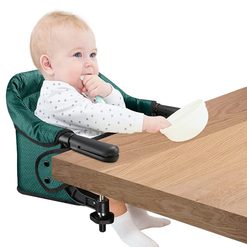 Photo 1 of Hook On Chair, Safe and High Load Design, Fold-Flat Storage and Tight Fixing Clip on Table High Chair, Removable Seat Cushion, Attach to Fast Table Chair (Dark Green)
