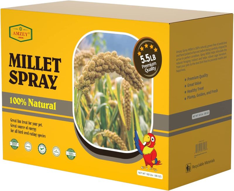 Photo 1 of 5.5 LB Spray Millet for Parakeets, 100% Natural Dried Millet Grain for Birds, Non-GMO Millet Spray Bird Treat, Birds Millet, Cockatiel, Finches, Parrots & Lovebirds
