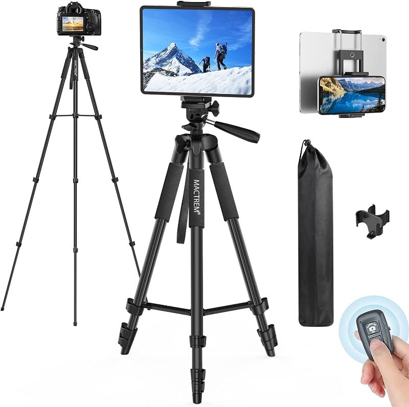 Photo 1 of 65" Tripod Stand for iPad and iPhone, Phone Tripod for Tablet & Camera with Wireless Remote, Travel Aluminum Tripod with 2 in 1 Mount for Video Recording/Selfies/Live Stream/Vlogging
