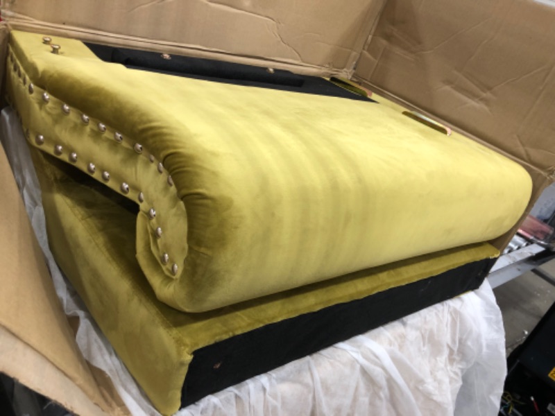 Photo 2 of (Incomplete - Box 1 of 2 Only - Arms Only) Ramos 61 in. W Yellow Round Arm Velvet 2-Seats Nailhead Straight Lawson Sofa
