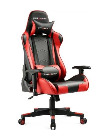 Photo 1 of GTRACING 2022 Gaming Chair Office Chair in Home Leather with Adjustable Headrest and Lumbar Pillow, Red
