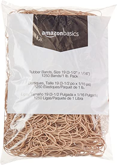 Photo 1 of Amazon Basics Rubber Bands, Size 19 (3-1/2 x 1/16 Inch), 1250 Bands/1 lb. Pack, 25-Pack
