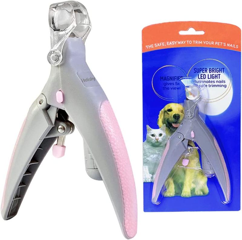 Photo 1 of Helishy Illuminated Pet Nail Clipper, 5X Magnification Pet Nail Scissor Safe with LED Light, Pet Grooming Nail Care Tool Great for Dogs Cats
