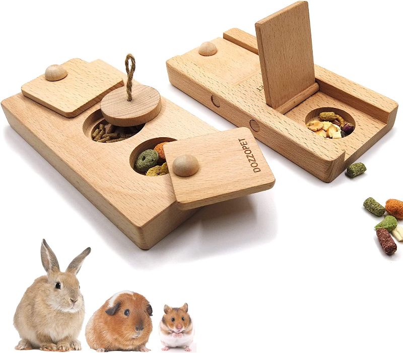 Photo 1 of DOZZOPET Wooden Enrichment Foraging Toy for Small Pet,Interactive Hide Treats Puzzle Snuffle Game,Mental Stimulation Toy for Hamster,Guinea Pig,Rabbit,Chinchilla
