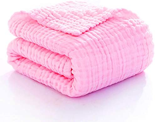 Photo 1 of 1-Pack Muslin Baby Blanket, 6-Layers 41 x 43 inches Swaddle Wrap Soft Cotton Blankets / Baby Bath Towel , Newborns Swaddle Blankets for Girls (Pink)
