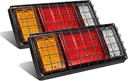 Photo 1 of 2Pcs LED Truck Trailer Tail Lights Bar Kit 40 LED Waterproof Tail Turn Signal Brake Light Running Reverse Light with Iron Net Protection 5 Wires 10V-30V for Truck Boat Trailer UTV RV Camper