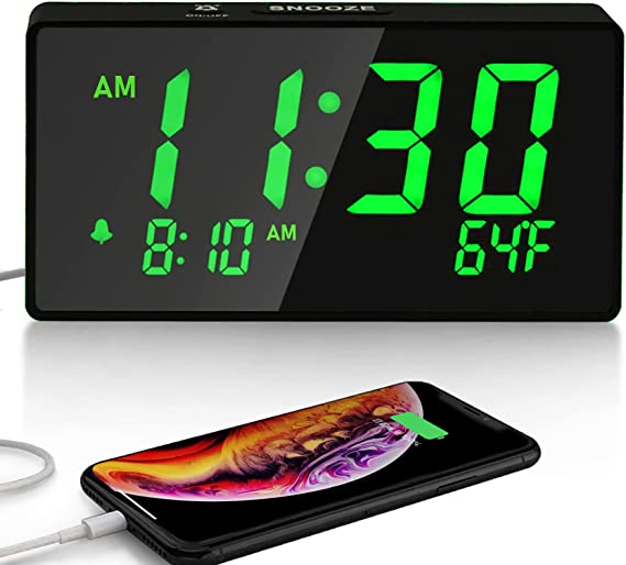 Photo 1 of BOCTOP Desk Digital Alarm Clock for Bedroom, Green 6" LED Display, with USB Port for Charging, 0-100% Brightness Dimmer, Temperature, Snooze , Adjustable Alarm Volume?Small Bedside Clocks.
