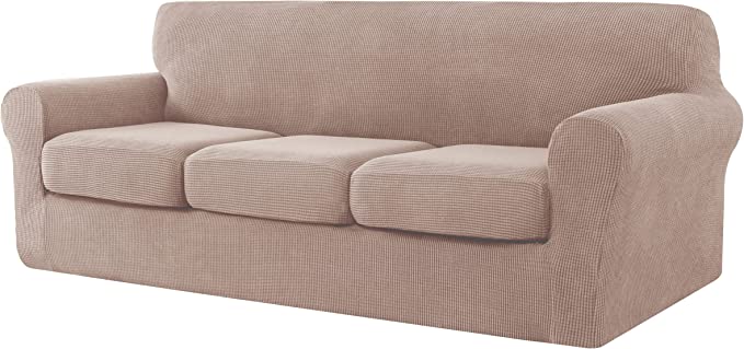 Photo 1 of 4 Pieces Stretch Sofa Cover for 3 Seater Couch, Washable Soft Sofa Slipcover with 3 Separate Seat Cushion Covers 