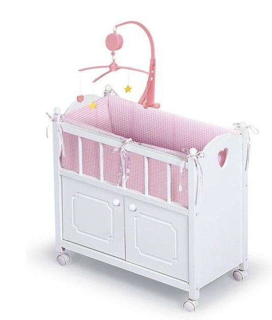 Photo 1 of Badger Basket Cabinet Doll Crib with Gingham Bedding and Free Personalization Kit - White/Pink

